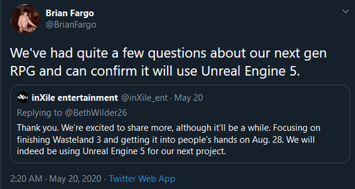 Новости - Следующая ролевая игра Брайана Фарго будет использовать Unreal Engine 5
